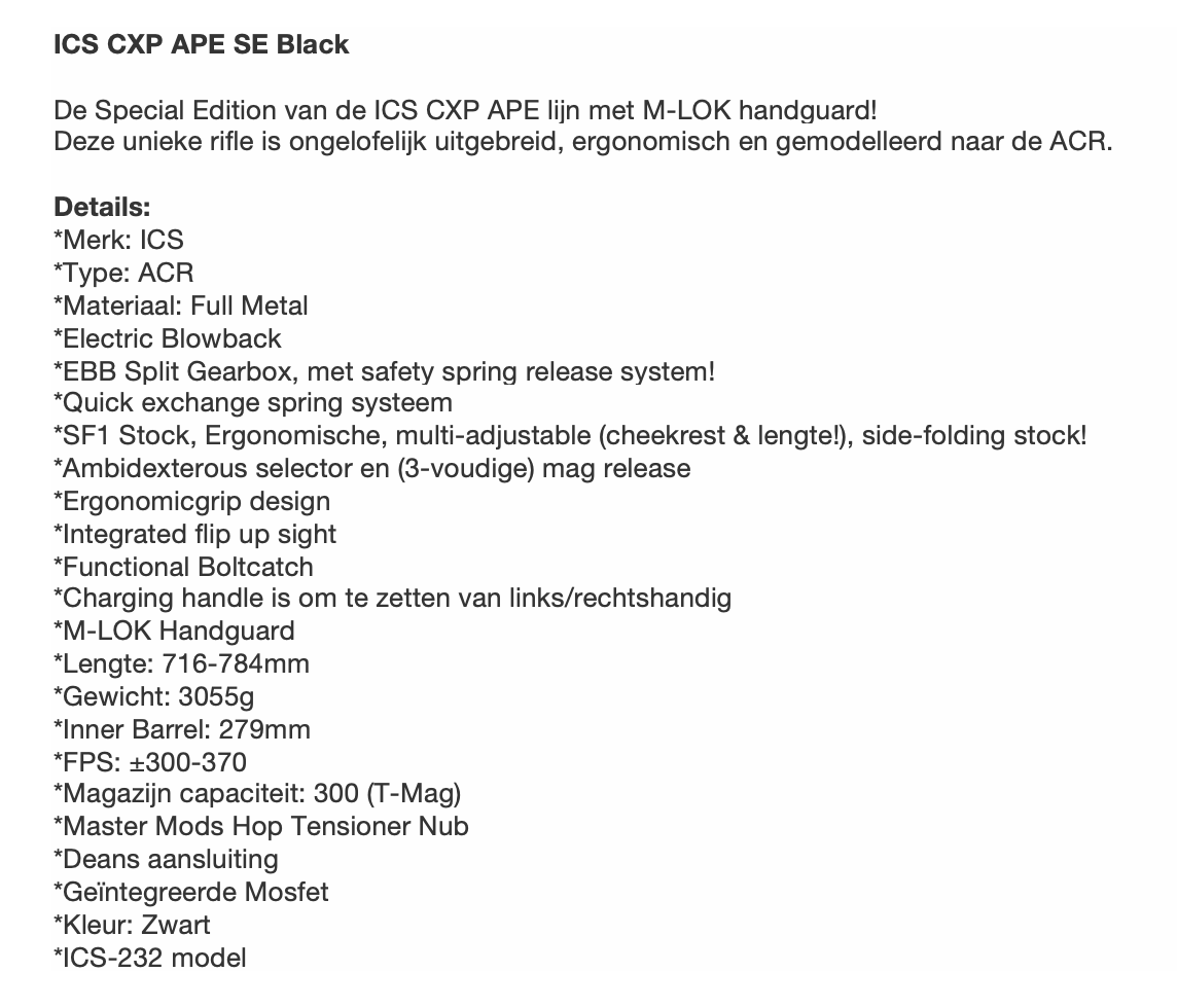 ICS CXP APE SE Black